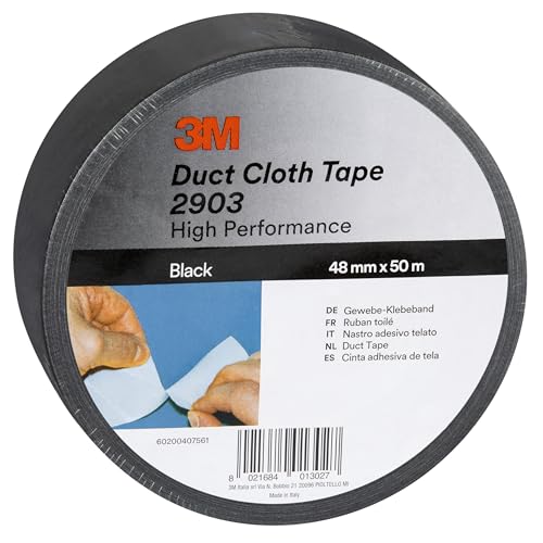 3M Universelles Gewebeklebeband 2903, Duct Tape, Starkes Panzertape, Reparatur Klebeband, Starke Klebkraft, leicht abreißbar, 48mm x 50m, Schwarz - 1 Rolle