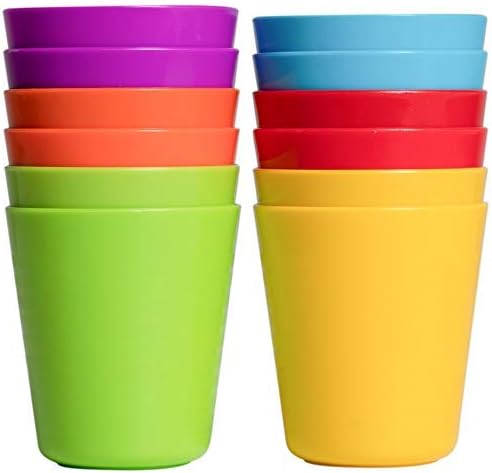 Klickpick Home - Set of 12 Kids Plastic Cups - 8 oz Children Drinking Cups Tumblers Reusable - Dishwasher Safe - BPA-Free Cups for Kids & Toddlers Bright Colored - Unbreakable Toddler Cups