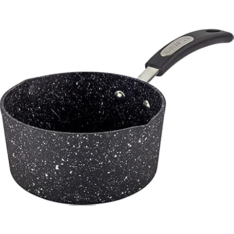 Scoville Neverstick 16cm Milkpan - Non Stick Coated, Double Sided Pouring Lips, Suitable for Induction, Gas & Electric Hobs, Speckled Design, Black Cover