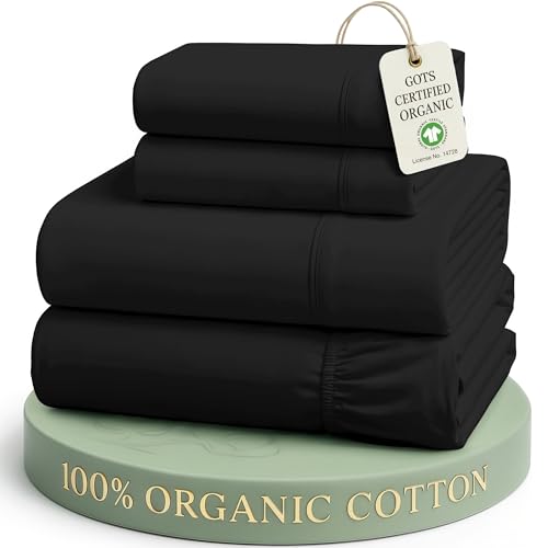 LANE LINEN Full Sheet Set 100% Organic Cotton Soft 4pc Percale - Black