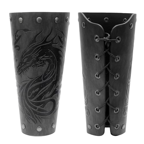 Medieval Dragon Embossed Arm Bracers Faux Leather Knight Arm Gauntlets Vintage Renaissance Arm Guards for Men Black
