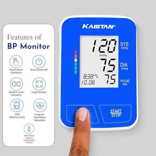 Image of KAISTAN DBP 1231 Blood Pressure Monitor | Fully Automatic Machine for BP Monitoring & Heart Pulse Rate | Digital BP Testing Meter for Home | Dual Power Device USB cable type-C or AAA battery | 120 Reading Memory for 2 users | 2 Years warranty | Fully Automatic, BP Monitoring & Heart Pulse Rate, Digital BP Check Meter for Home, Dual Power USB Type-C or AAA Battery