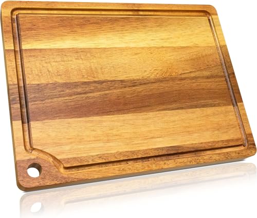 Tabla de cortar de teca, 30,5 x 22,8 x 2,5 cm, de una sola cara con agujero para colgar, ideal para preparar la cocina