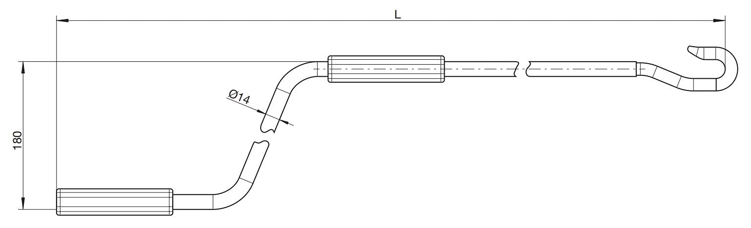 Kurbelstange für Markisen | Stahl | grau RAL 7035 | Griffhülse Kunststoff grau | Standard Haken | Länge 1000 mm - 1800 mm (1200 m)