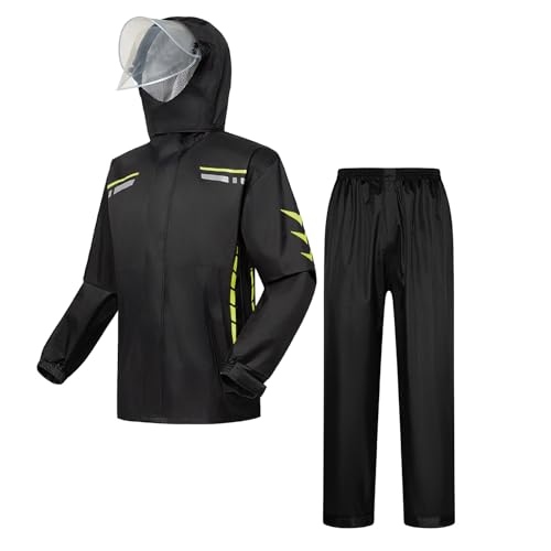 HomKuch Impermeables masculinos chaquetas impermeables y pantalones largos impermeables masculinos y femeninos chaquetas de capucha para bicicletas de motocicleta y tiras reflectantes de Seguridad