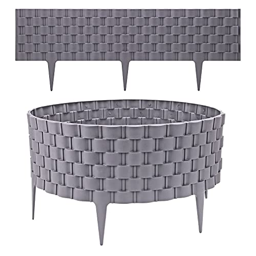 Taylor & Brown Set of 8 Decorative Grey Garden Fencing Faux Rattan Effect Plastic Edging Lawn Plant Border Flowerbed Patio Driveway Weaved Rattan Effect | Covers a 4.76m long edging