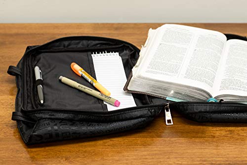 Capa de tecido jacquard com alça extra grande para a Bíblia com bolsa preta