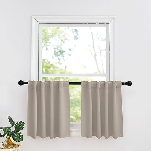 Image of RYB HOME Small Window Curtains - Blackout Insualting Privacy Curtains for Kids Bedroom Kitchen Bathroom Basement Cafe Cabinet Tiers Drapes, 34 Width x 30 Length, 2 Panels, Sand
