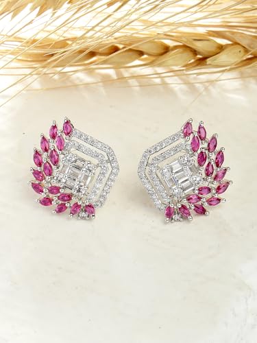 Image of Karatcart Women Green American Diamond Stud Earrings