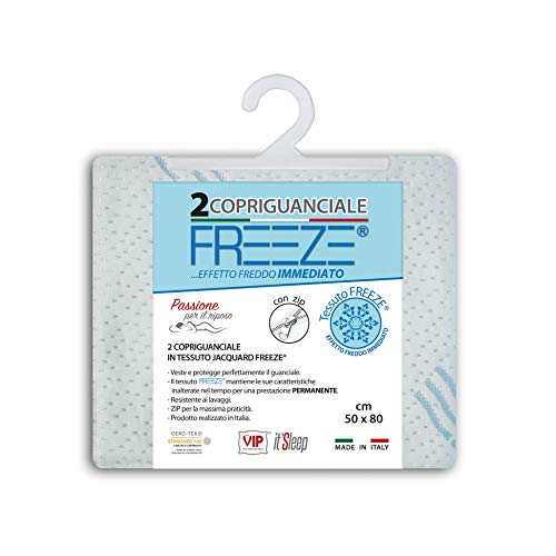 V.I.P. Coppia Federe Freeze Con Effetto Freddo Immediato Jacquard Elasticizzato con Zip per Cuscino Guanciale Memory 50 x 80 cm, Made in Italy