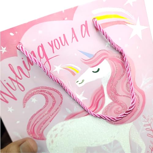 Image of Crackles Unicorn Character Printed Paper Bags for Gifting Eco Friendly Gift Paper Bags with Sturdy Handles (Pack of 12)