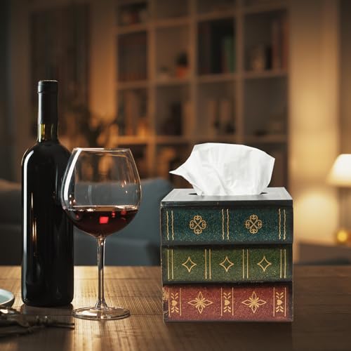 Crafted Classical Retro Wooden Antique Book Tissue Box Cover Square Tissue Holder Dispenser Paper Cover Case Napkin Holder Home Decor for Bathroom Living Room Office car Kitchen (Green) by VERGOODR - Image 3