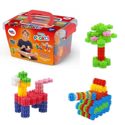 Maleta de Blocos de Montar, Kit com 100 Peças de Engrenagens Coloridas, Brinquedo Educativo 3+ Anos