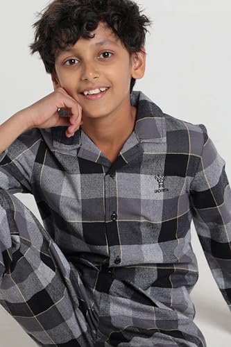 Image of Under Fourteen Boys Cotton Night Suit Set | Soft Breathable 2Pcs Sleepwear /Nightwear /Sleepsuit /Loungewear Co-Ord | Checks Top & Pyjama | Elastic Waist & Pockets | Multicolor Pajama Party & Gifting Set