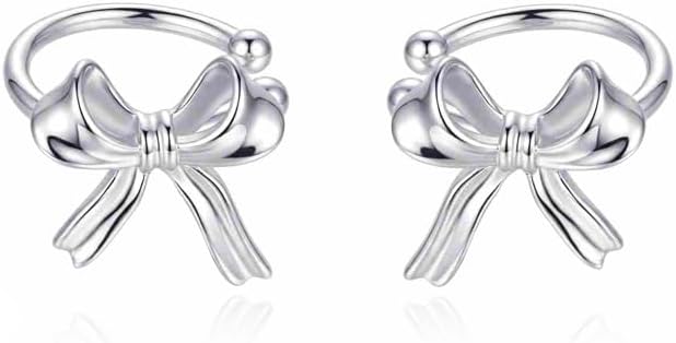 Reffeer Solid 925 Sterling Silver Bow Earrings Ear Cuffs for Women Teens Bow Wrap Earrings Cartilage Non-Piercing