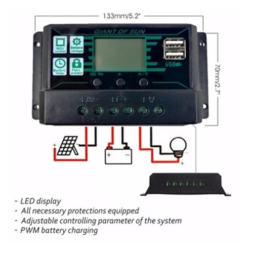 Régulateur de charge solaire 100A double USB avec écran LCD rétroéclairé intelligent