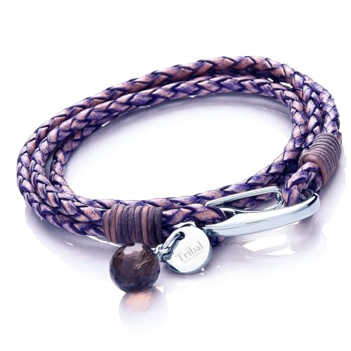 Tribal Steels. by Midhaven Violet Blue Leather Bracelet for Women - Ladies 19cm Leather Charm Bracelet with a Crystal Charm Stainless Steel Clasp