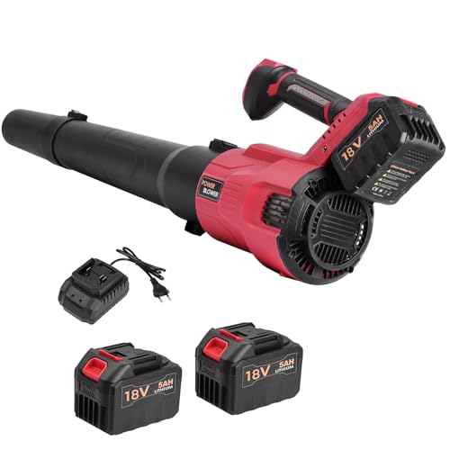Souffleur Feuilles sans Fil: 2 Batterie 5,0 Ah, 2 Vitesses jusqu'à 42m/s, 8 m³/Min, Souffleur Batterie pour souffler Les Feuilles, enlever la Neige et la...