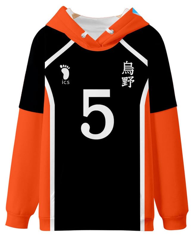 Schafrog Karasuno High School Tanaka Ryuunosuke Hooded Sweatshirt Hoody Cosplay Costume NO.5 Orange XS (Bust 92 cm)