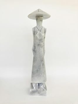 Vietnamese Womens Grey Marble Statue, Lady Figurine Sculpture Woman Statue for Living Room Office Sculpture Home Decor, 11.8" High