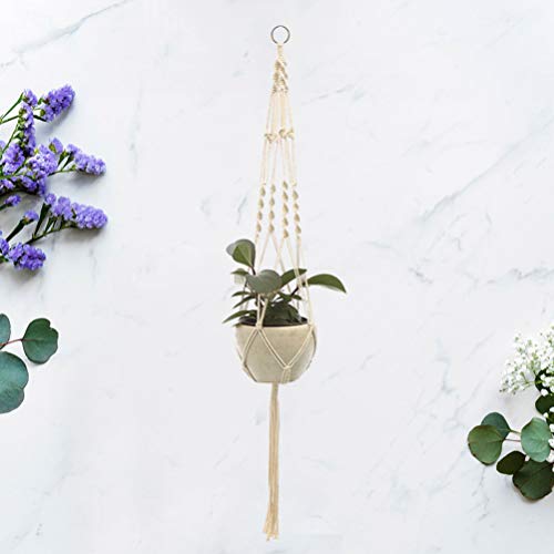 DOITOOL Cesto de vaso de flores para pendurar à mão - bolso de rede de corda de algodão tecido, cest