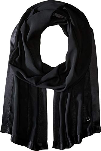 Calvin Klein Womens Satin Border Chiffon Scarf, Deep Black, One Size