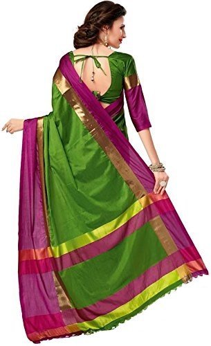 Image of PerfectBlue Women's with Blouse Piece Saree (VisvaVariation Lightgreenbrown Free Size)