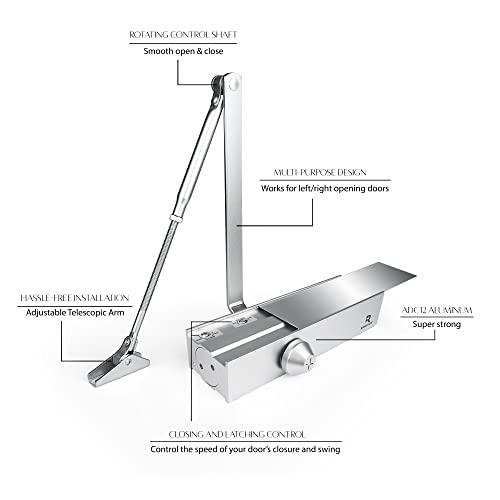 Door Closer Residential - Automatic Door Closer Hydraulic Adjustable Residential Light Commercial Grade 3 - Auto Soft Quiet Door Arm Closer - No Slam Adjust The Speed - Holds Doors 40-65 Kg #TOP2