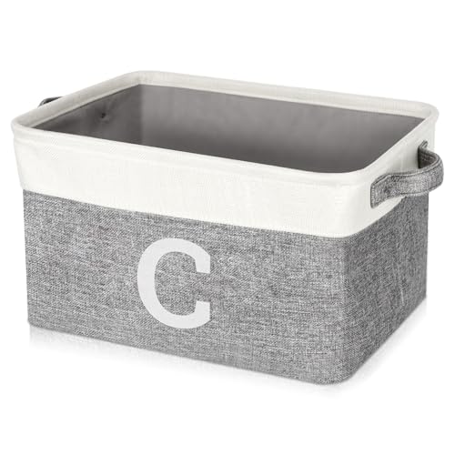 Personalized Gifts Storage Basket Fabric Storage Bins for Shelves, Monogrammed Gifts Storage Baskets for Organizing, Decorative Storage Baskets for Pantry Closet Office Living Room (Letter C)