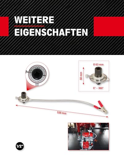 KS Tools Drehwinkelmessscheibe I Drehwinkelmesser 1/2 Zoll 516.1196 I Mit flexiblem Krallenarm I Winkel Messgerät für den drehwinkelgesteuerten Schraubenanzug