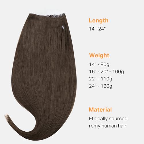 Image of DOORES Micro Beaded Remy Hair Extensions Hand Tied, 18 Inch 100g Chocolate Brown Real Human Hair Weft Extensions