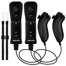 DTianSir 2Pack Motion Plus Wii Remote Controllers with Nunchucks,Wii Remote Controllers with Built in Motion Plus Compatible for Wii U ConsolesBlack