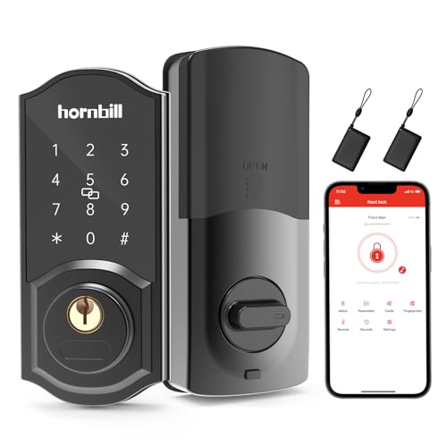 Keyless Entry Door Lock Deadbolt, Hornbill Smart Lock Front Door, Electronic Door Locks with Keypads, Digital Auto Lock Bluetooth Smart Door Locks for Homes Bedroom