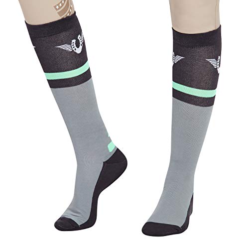 TuffRider Ladies Impulsion Knee Hi Socks - Light Charcoal/Neon Green