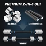 Northdeer V2.0 Adjustable Steel Dumbbells 40LB / 60LB - 2 in 1 Dumbbell Barbell Set for Home Gym Workout - Compatible with V1.0 Dumbbells