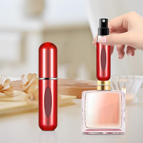 Image of Portable Mini Perfume Atomizer Bottle, 5ml /0.17oz Refillable Spray, Scent Pump Case, Travel Atomizer (Matte Red)