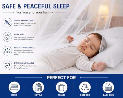 Image of Mosquito Net for King Size Bed - Foldable Square Mosquito Net Double Bed | Mosquito Net for Queen Size Bed | Mosquitoes Net for Sukun Wali Neend | White