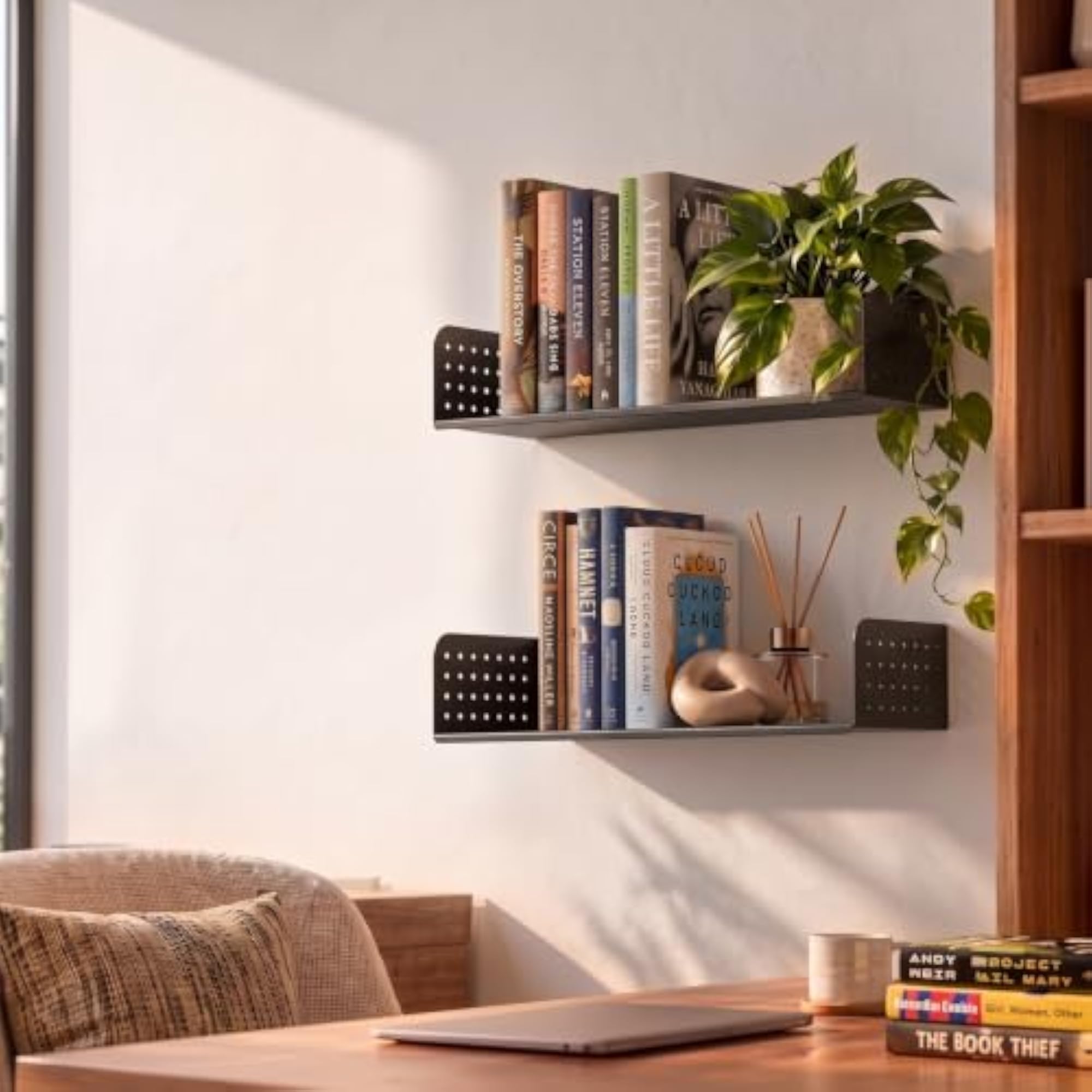 Wall Mounted Metal Book Shelf for Living Room & Office