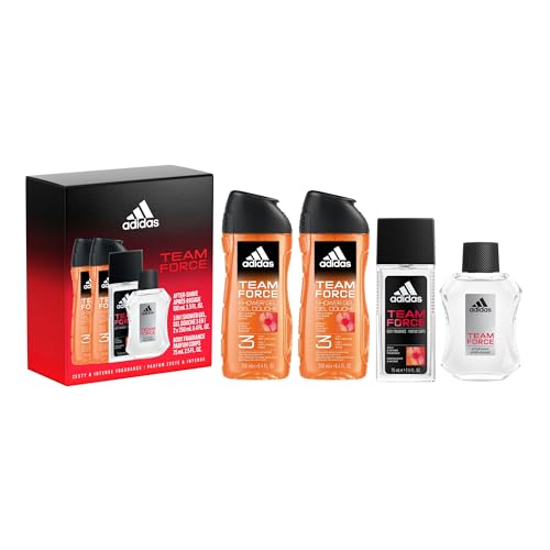 Adidas Team Force 4 Piece Gift Set, Notes of Grapefruit, Jasmine, and Amber, Men's Fragrance, Long Lasting, Sporty Fragrance