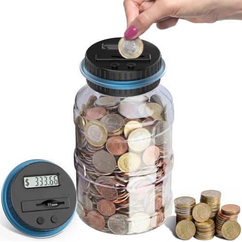 Pup Go Digital Saving Money Box UK Coins Automatic Counting - Large Capacity Transparent Money Saving Jar with LCD Display, Coin Money Bank Piggy Bank Gift for Kids and Adult (big size)