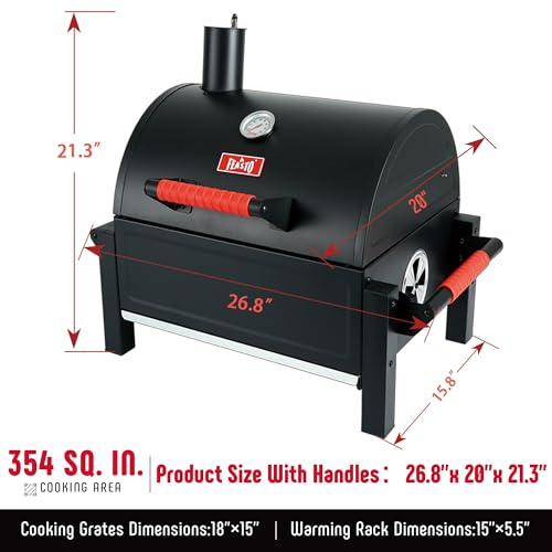 FEASTO Przenośny grill na węgiel drzewny z dwoma silikonowymi uchwytami mocującymi, grill stołowy z powierzchnią do gotowania 900 cm kwadratowych, wygodny na kemping na świeżym powietrzu i piknik,