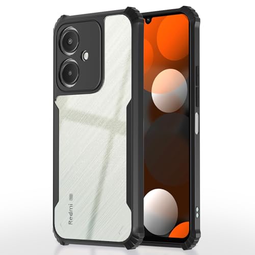 Image of Pikkme Redmi 13C 5G Back Cover | Crystal Clear Transparent Back | Ultra Hyrbid | Full Camera Protection | Raised Edge | Bumper Back Case (Black)