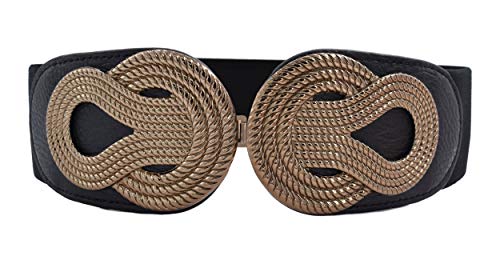 Cinturón de cintura ancha elastizada de las mujeres en diseño de hebilla trenzada de estilo vintage (L, negro) Cover