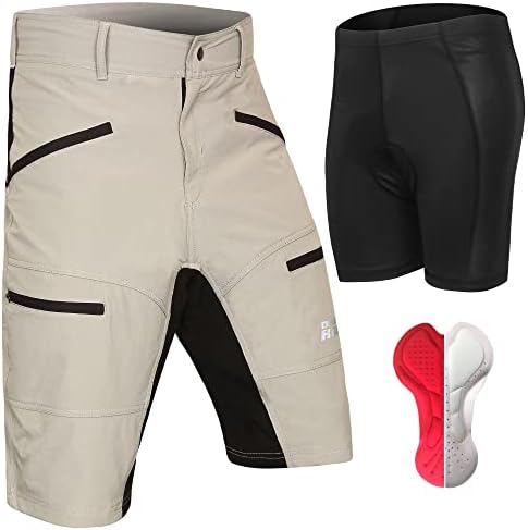 MTB Mountain Bike Shorts - The FIVER - 4D Padded Baggy Bicycle Cycling Biking Bike Shorts Loose-fit - 5 Zippered Pockets (Gray, L)