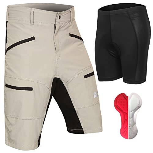 Mtb Mountain Bike Shorts - The Fiver - 4D Padded Baggy Bicycle Cycling Biking Bike Shorts Loose-Fit - 5 Zippered Pockets (Gray, L) #TOP3