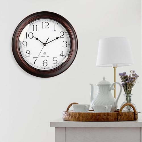 Image of KECYET Atomic Wall Clock 10 Inch, Silent Non-Ticking Vintage Clock Battery Operated Classic Analog Decorative for Kitchen, Living Room, Office, Bedroom, Bathroom (Bronze)