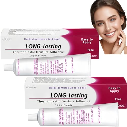 2PCS Thermoplastic Denture Adhesive Cream,Denture Fixation Adhesive for Adults,False Teeth Silicone Reline Kit,Comfortable Long Holding Convenient Dental Glue,Denture Adhesive Repair Kit for Teeth