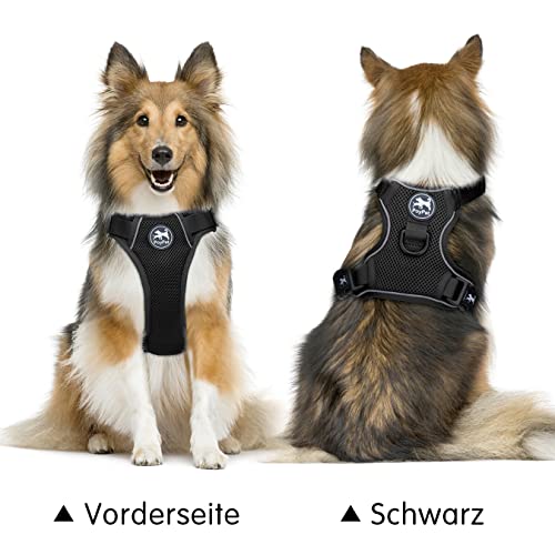 PoyPet Reflektierendes, weiches, atmungsaktives Hundegeschirr aus Mesh, erstickungsfreie, doppelt gepolsterte Weste mit verstellbarem Hals und Brust(Schwarz,M)