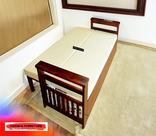Image of Varsha Furniture Foldable 3 Seater Sheesham Wooden Bed Cum Sofa Set for Living Room | Sofa Cum Bed for Living Room Furniture | Mattress Included | Made with Sheesham Wood- Honey Finish
