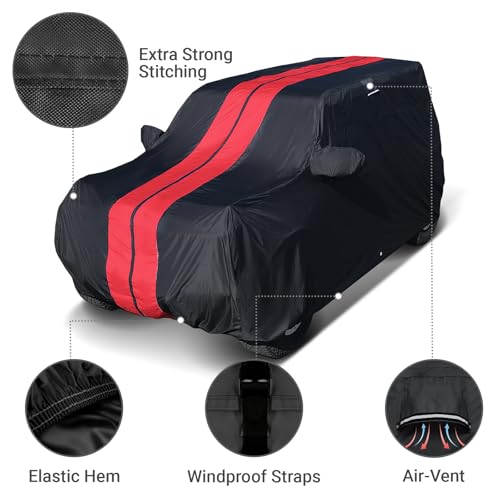 Image of Coverland Custom Fit SUV Car Cover for 2016-2026 Tesla Model X, Waterproof All Weather, Car Covers for Automobiles, Rain, Snow, UV, Sun Protection, Full Exterior Covers, Stripe(Black /Red)